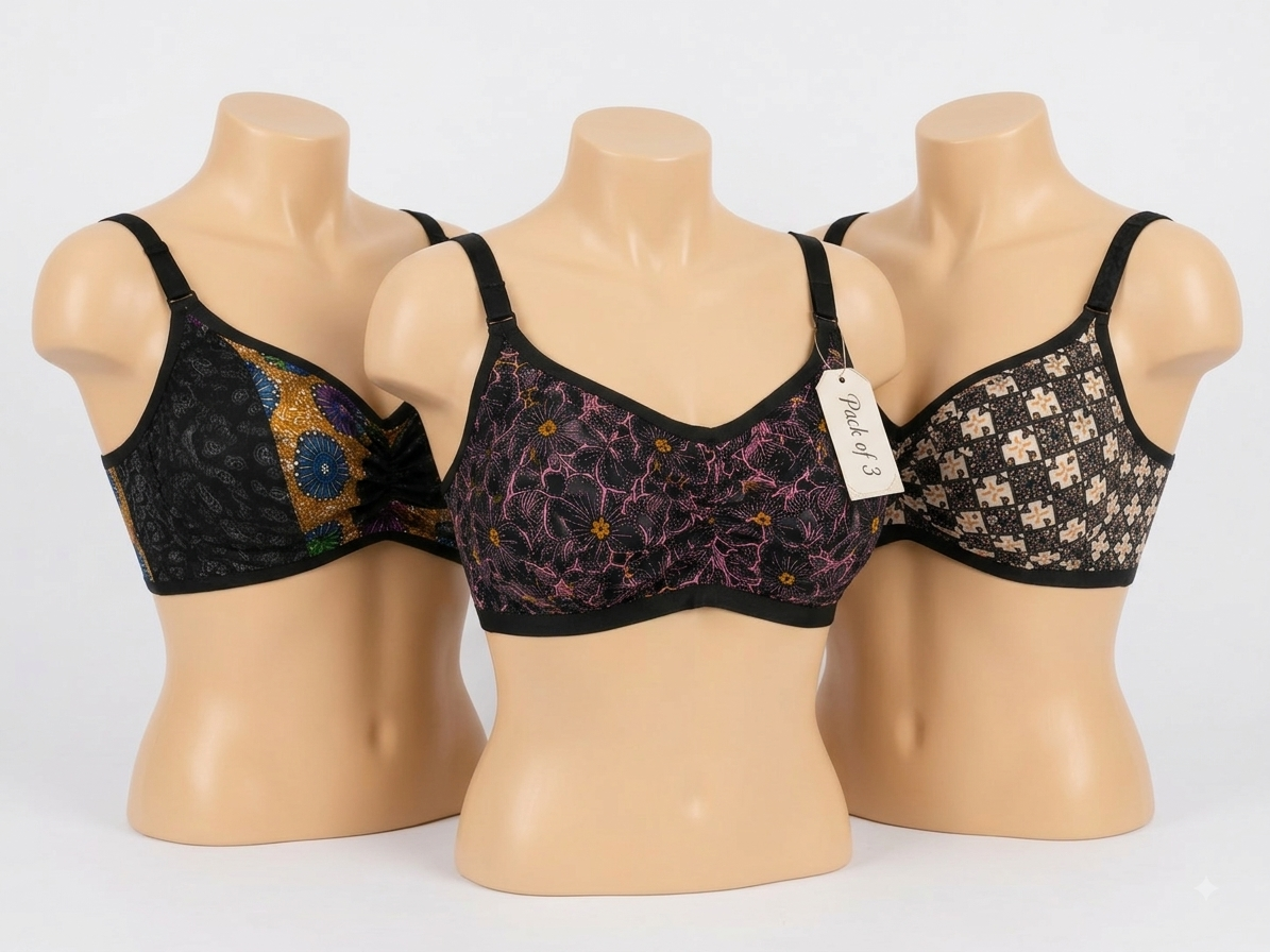 Multi Women’s Soft Jersey Comfort Bra – 3 Piece Set