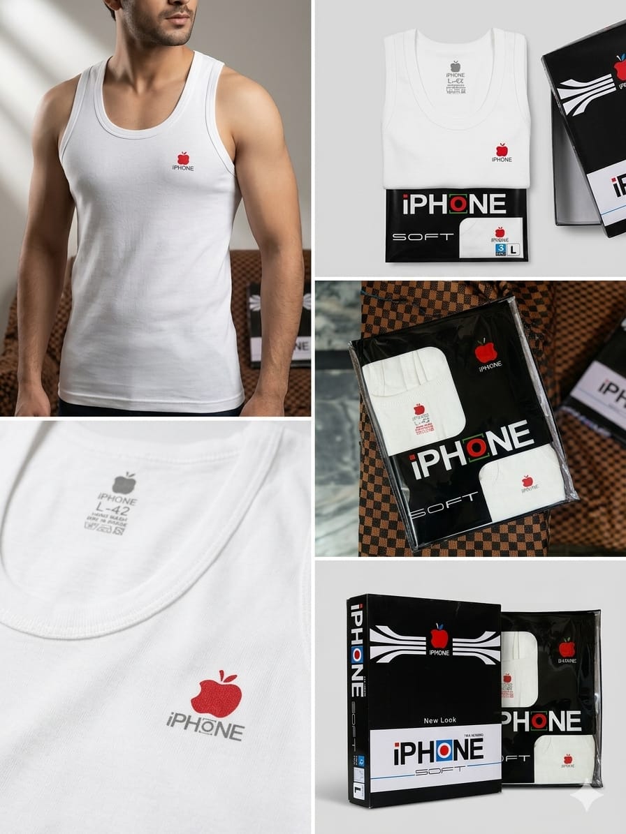 iPHONE Soft Mens Vest – 3 Piece Pack | 100% Pure 32 Combed Cotton