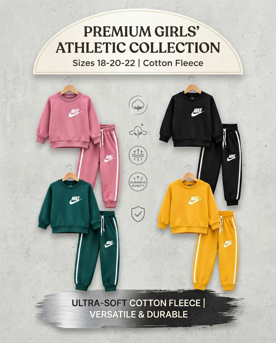 Girls Kids Premium Cotton Fleece Tracksuit | Warm & Comfortable Winter Wear | Sizes 18–22
