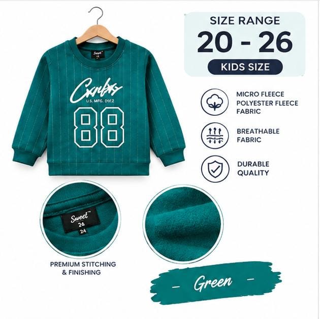 Kids Premium Micro Fleece Sweatshirt | Warm, Soft & Stylish Winter Wear | Sizes 20–26