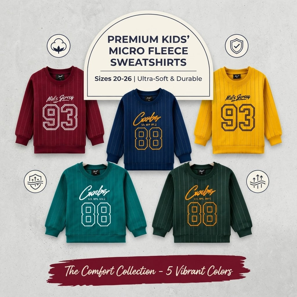 Kids Premium Micro Fleece Sweatshirt | Warm, Soft & Stylish Winter Wear | Sizes 20–26