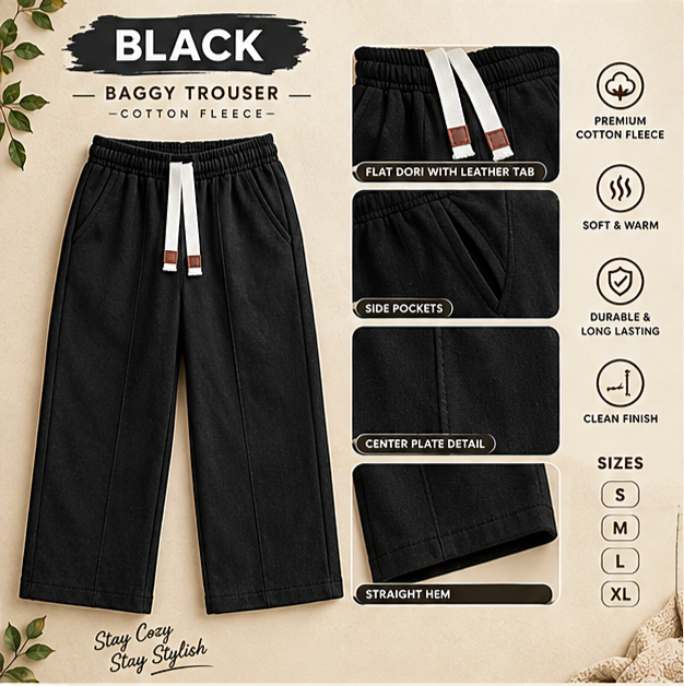 Shahmeer Aura Premium Cotton Fleece Baggy Trouser 300+GSM