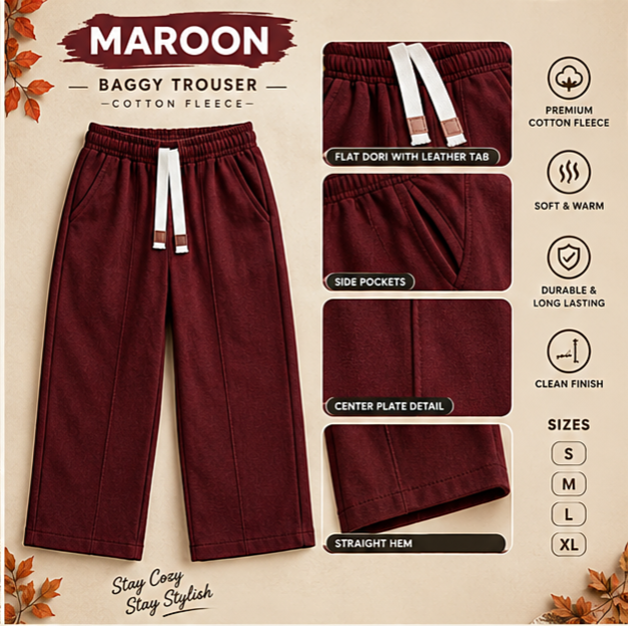 Shahmeer Aura Premium Cotton Fleece Baggy Trouser 300+GSM