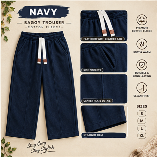 Shahmeer Aura Premium Cotton Fleece Baggy Trouser 300+GSM